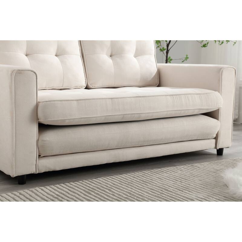 Velvet Sofa Bed with Storage Bags for Living Room or Guest Room, Space-Saving