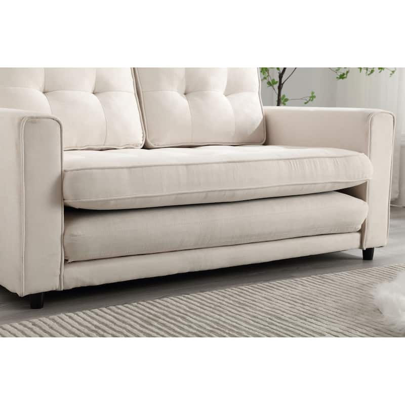 Velvet Upholstered Armsofa with Pull-Out Bed, Convertible Sleeper Sofa Bed for Small Bedroom, Loveseat with Side Pockets