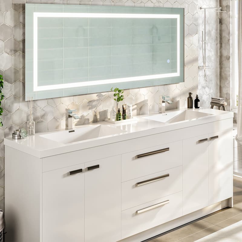 Eviva Lugano 84"W White DS Bath Vanity with Integrated Acrylic Top