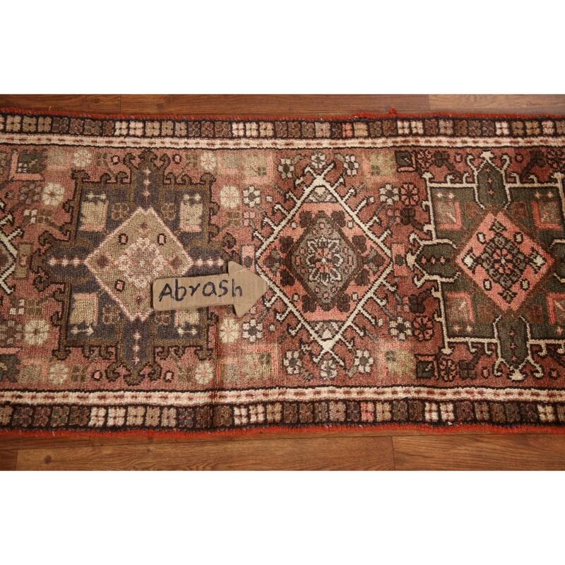 Orange Gharajeh Persian Vintage Runner Rug Handmade Wool Carpet - 1'10"x 7'5"