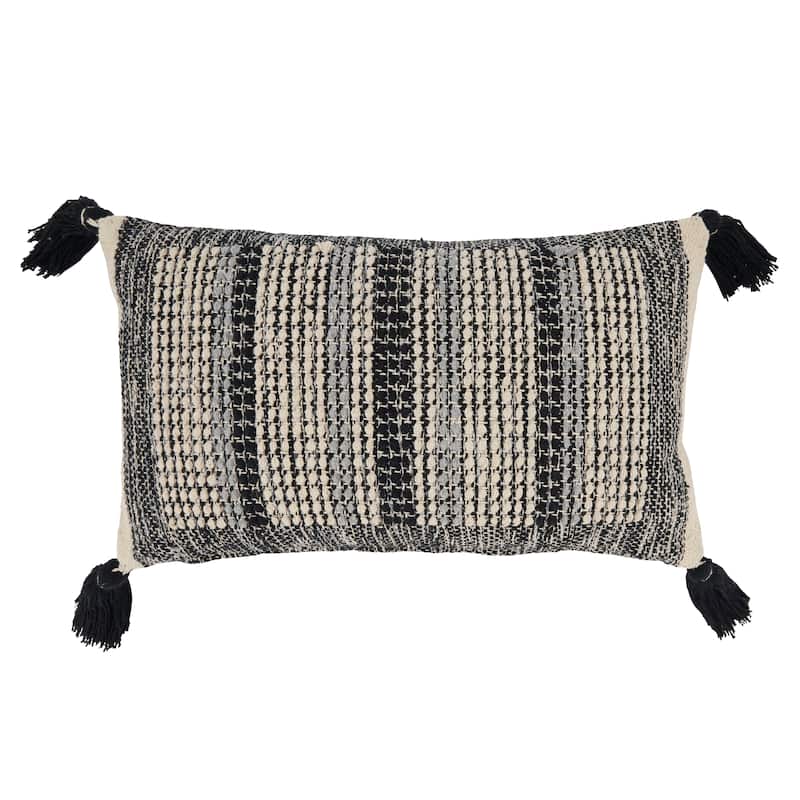 Block Bliss Stitch Throw Pillow - 12"x20" - Feather Down - Black
