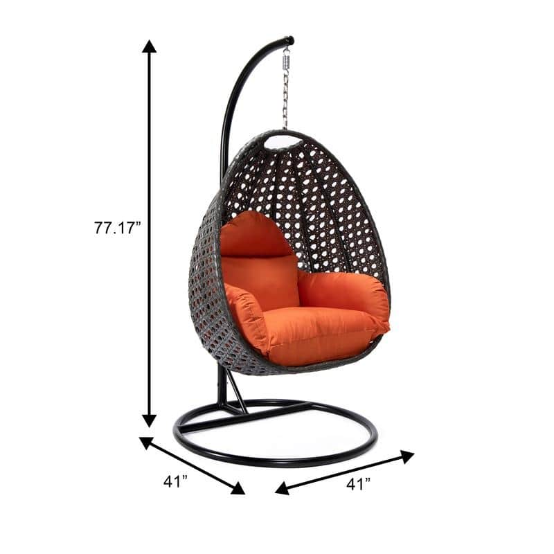 LeisureMod Charcoal Single Seater Rattan Wicker Egg Swing Hanging Chair for Indoor Outdoor Patio Porch Backyard Garden