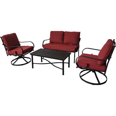 Hanover Montclair 4-Piece Patio Conversation Set with 2 Swivel Rockers, Loveseat and Coffee Table in Red