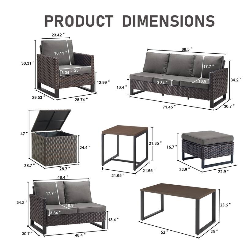 Gymojoy 7-9 Person Outdoor Patio Wicker Conversation Set Group With Armchairs And Ottomans