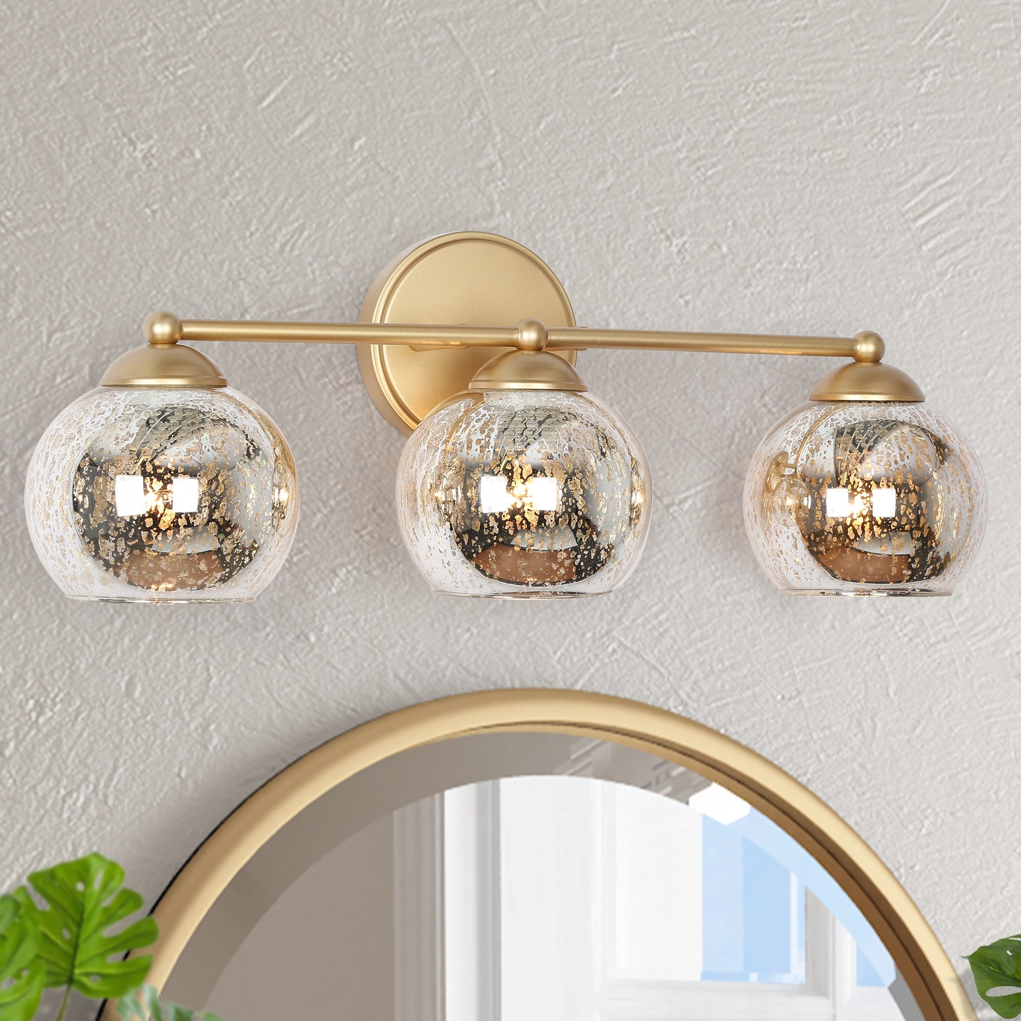 Ziv Modern Glam 3 Light Gold Bathroom Vanity Lights with Mercury