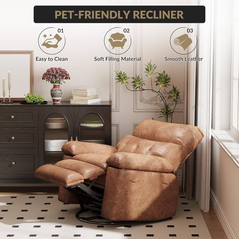Large Leather Recliner Chair, Extra Wide 26.8" Seat, Manual Recline, Overstuffed Padding, High-Density Sponge