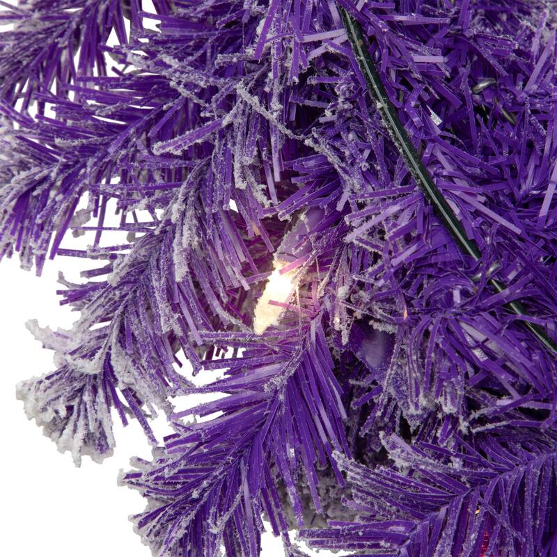 Pre-Lit Flocked Pine Artificial Christmas Wreath - 24" - Purple - Clear Lights
