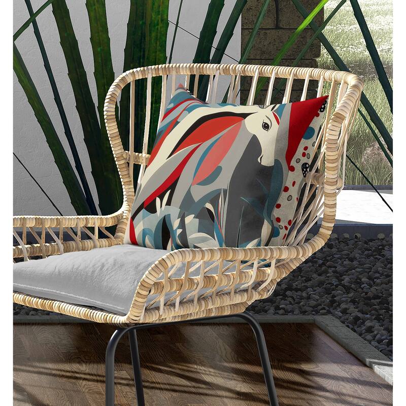 Mythical Horse Indoor/Outdoor Reversible Throw Pillow Red and Teal