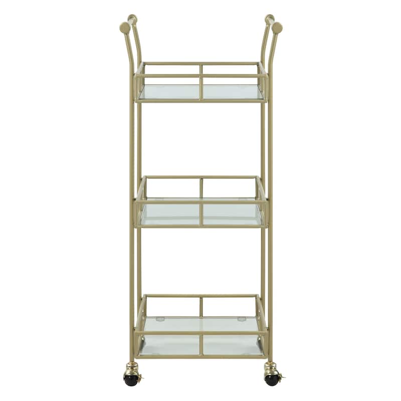 Azalea Park 3-Tiered Gold Rolling Bar Cart with Locking Caster Wheels - 16.93 W x 13.94 D x 37.99 H"