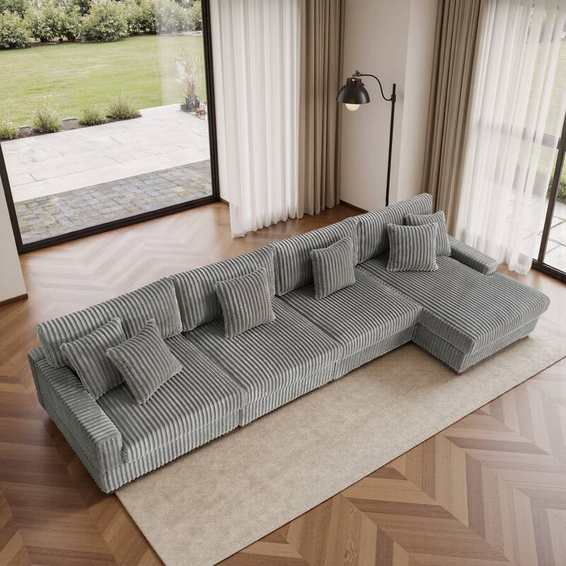 Cotton Flannel 3-Seat Modular Sectional Sofa with Chaise