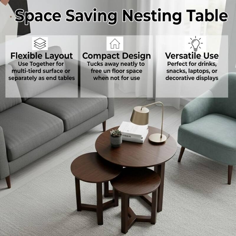 Modern Wood Nesting Tables 3 Nested Side/ End Tables (Set of 3)