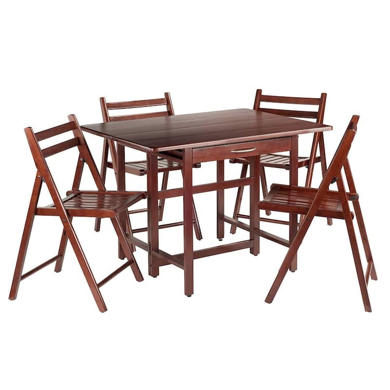 Drop Leaf Table Set with Folding Chairs - 5 Piece Solid Wood Dining Set