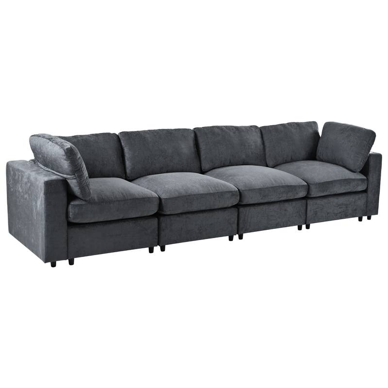 Upholstered Modular Sofa with USB Charge Ports and Wireless Charging, Built-in Bluetooth Speaker, Sectional Couch