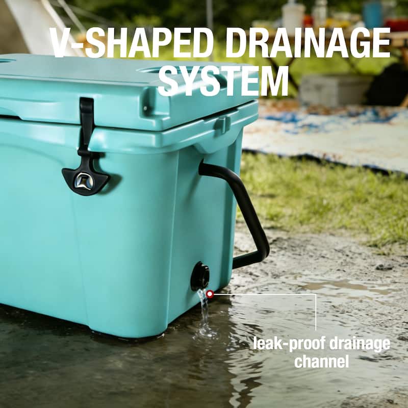 Anmytek 25QT Heavy Duty Rotomolded Insulated Cooler Box with 6 Day Ice Retention Turquoise Portable Hard Cooler