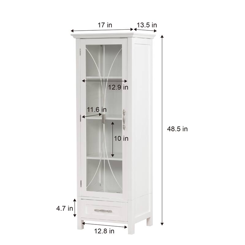 Teamson Home Delaney Freestanding Linen Cabinet with Drawer - 13.5: L x 17.01" W x 48.5" H