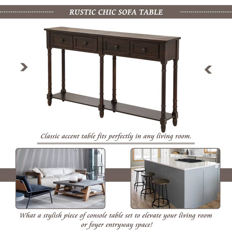Console Table Sofa Table with 2-Drawers and Bottom Shelf