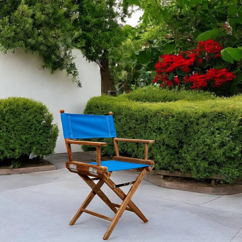 23" Blue and Natural Wood Solid Wood Indoor Outdoor Director Chair - Blue