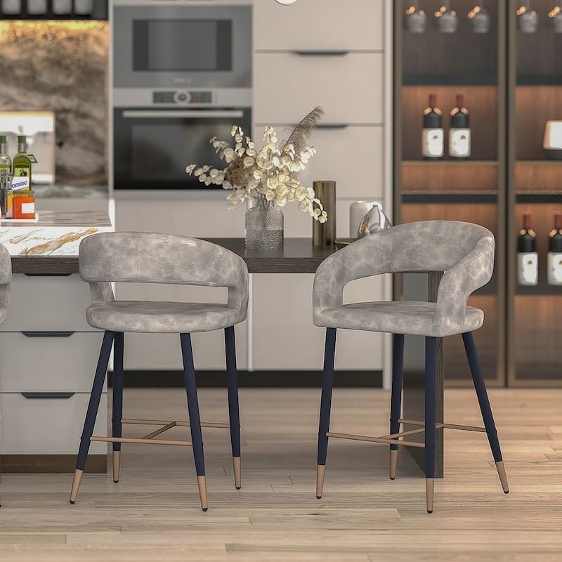 Modern Faux Leather and Metal 26" Counter Height Stool, Set of 2 - N/A
