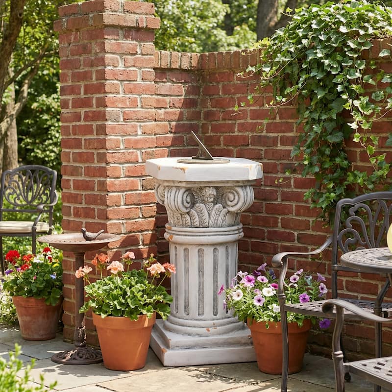 Christopher Knight Home - 18.50"H Classical Ionic MGO Pedestal Plant Stand Side Table for Indoor & Outdoor - Antique White