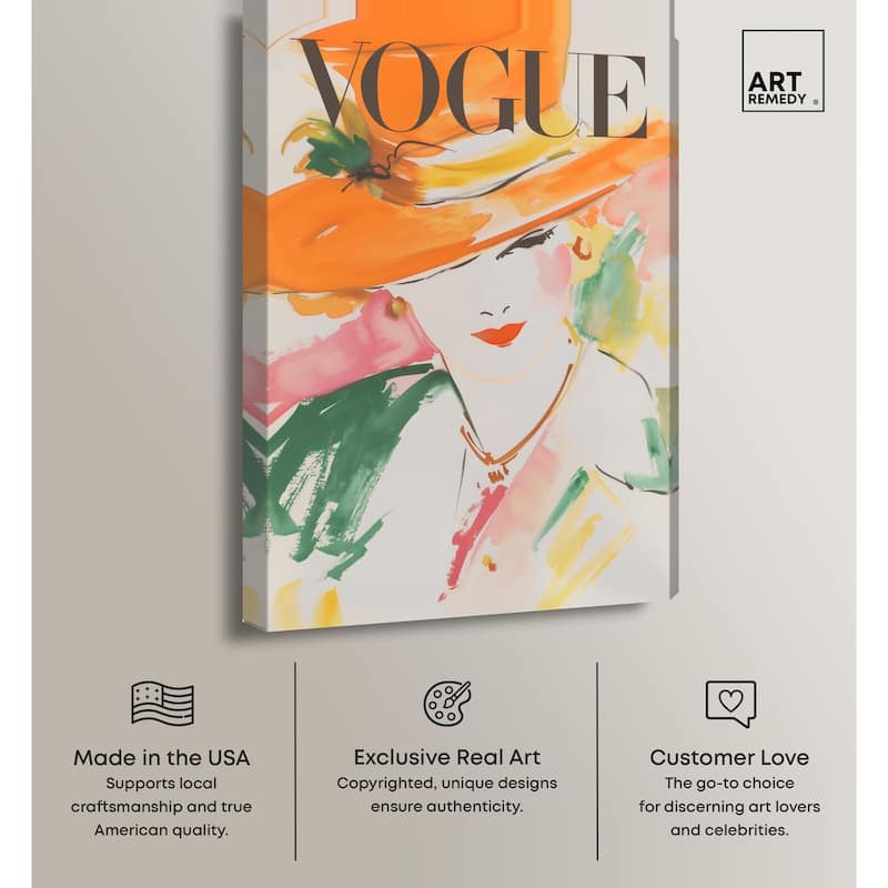 Woman in Hat Cover Canvas by Art Remedy, Gallery Wrapped