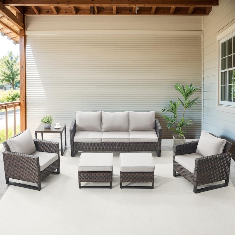 Gymojoy 3-Piece Wicker Outdoor Sofa Ottoman Set - Brown - Beige