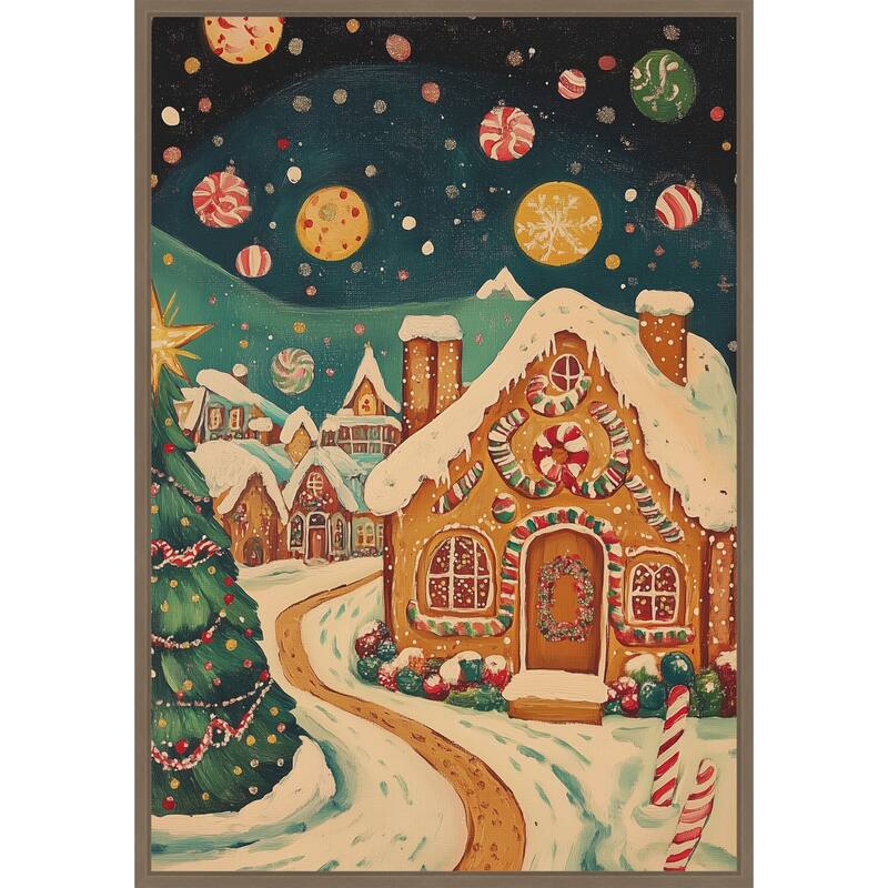 Gingerbread Town by Melloi Art Prints (23 x 33 in.), Framed Canvas Wall Art Print - Sylvie Dark Gold