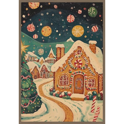 Gingerbread Town by Melloi Art Prints (23 x 33 in.), Framed Canvas Wall Art Print - Sylvie Dark Gold
