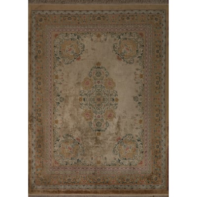 Handmade Art Deco Chinese Antique Area Rug Oriental Silk Carpet - 7'11" x 10'1"