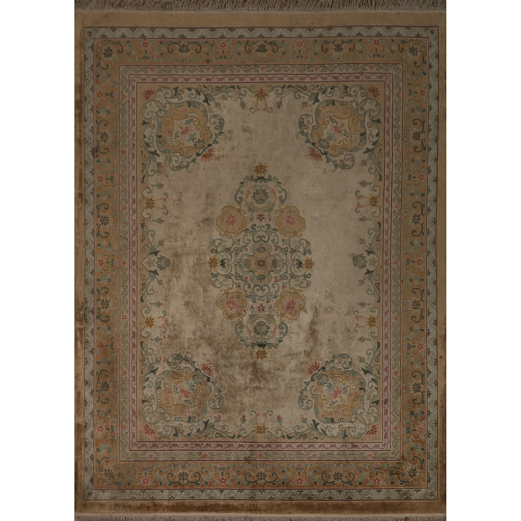 Handmade Art Deco Chinese Antique Area Rug Oriental Silk Carpet - 7'11" x 10'1"