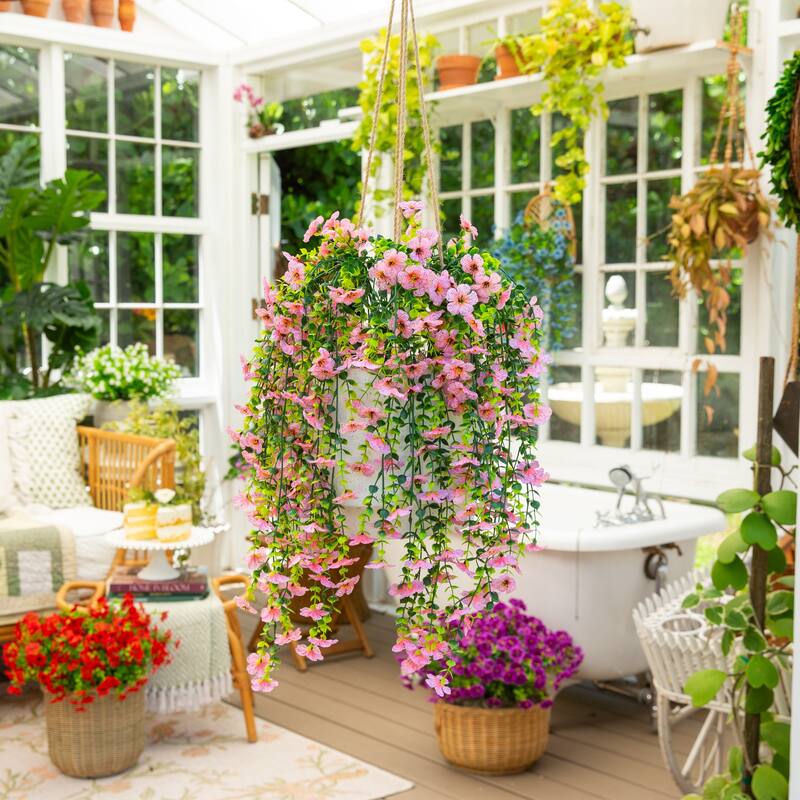 31-in UV Resistant Artificial Daisy Hanging Plant - Set of 6