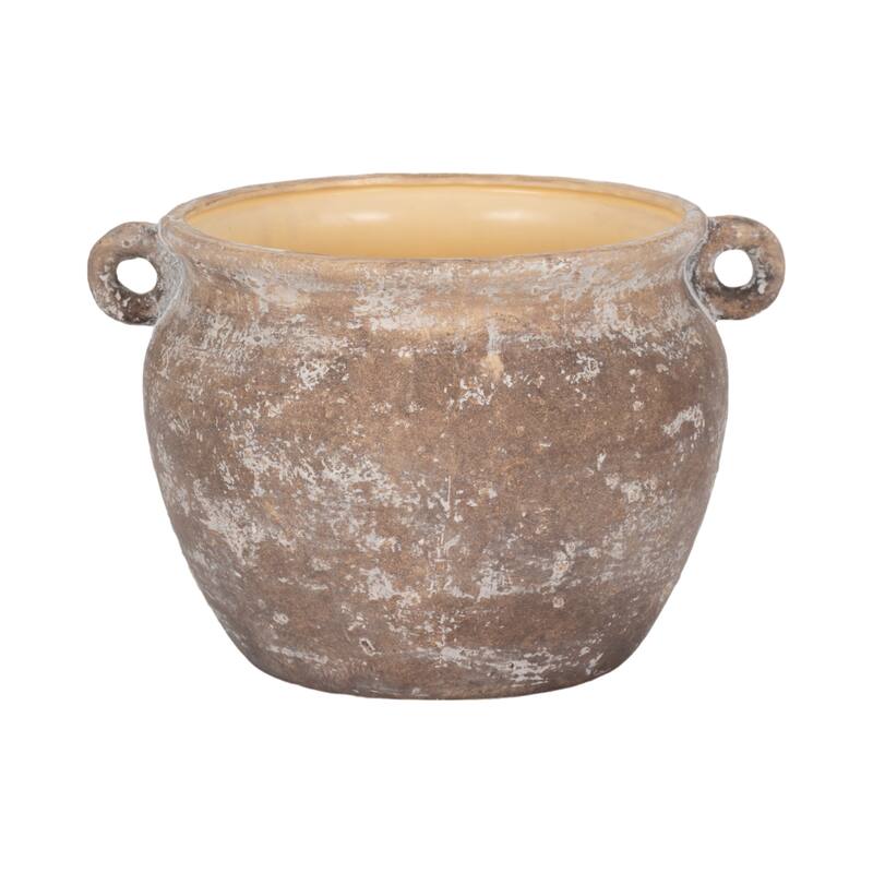 Stoneware Planter Rustic Texture and Handles Vessel Vintage Style