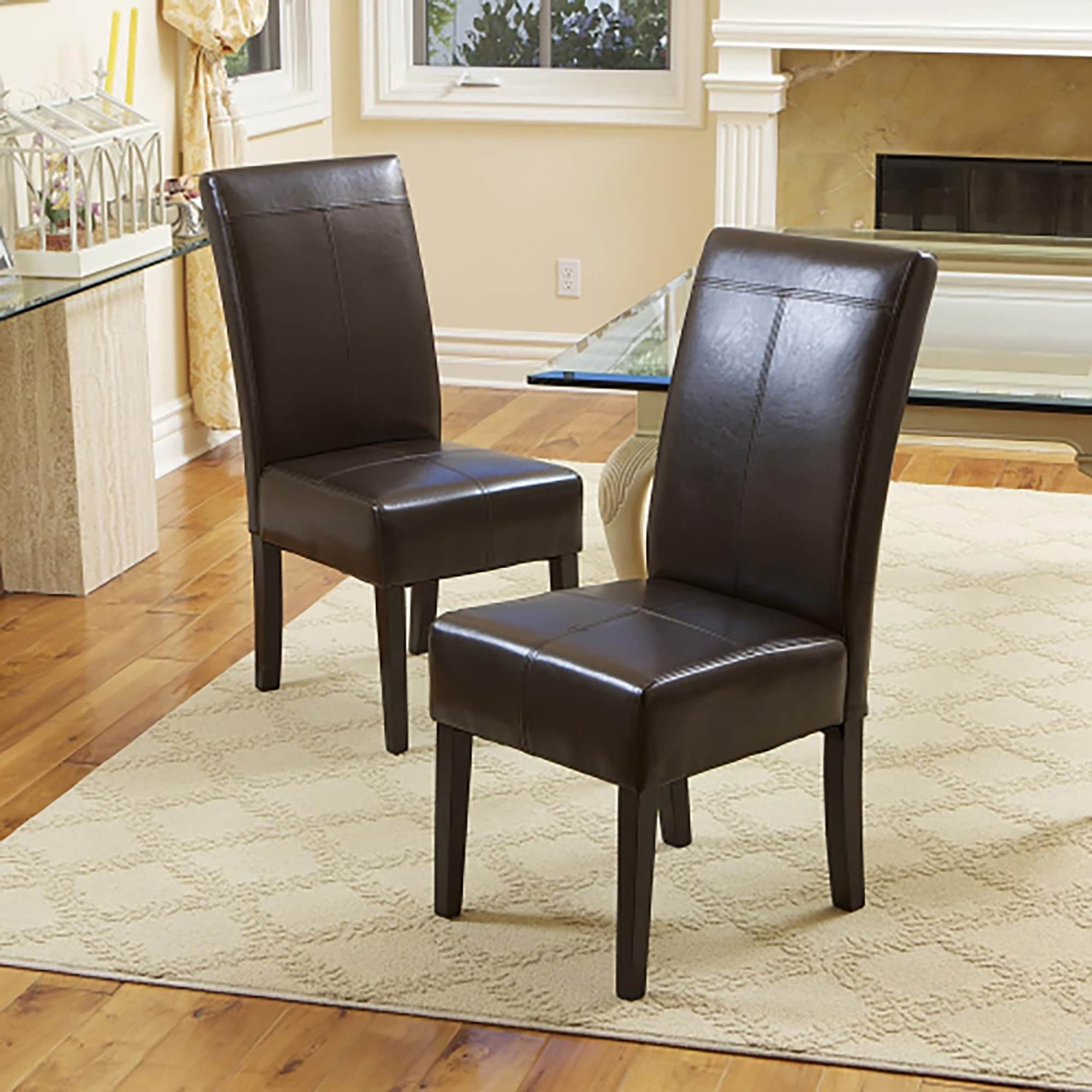 Leather Dining Chairs Set of 2 Upholstered Cushion Sturdy Wood Frame