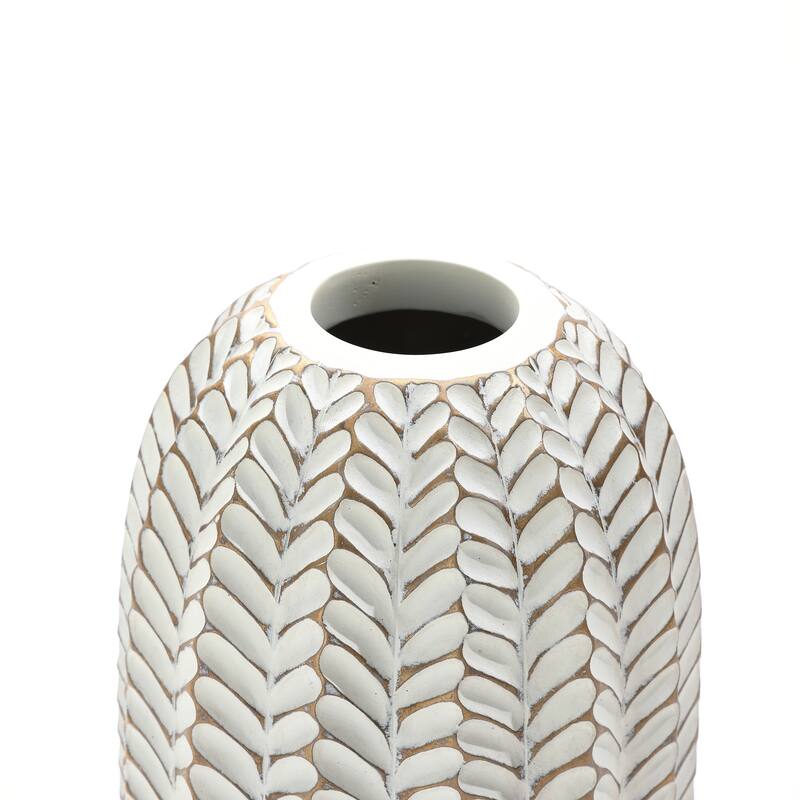 Modern White with Gold Geometric Pattern Polyresin Vase