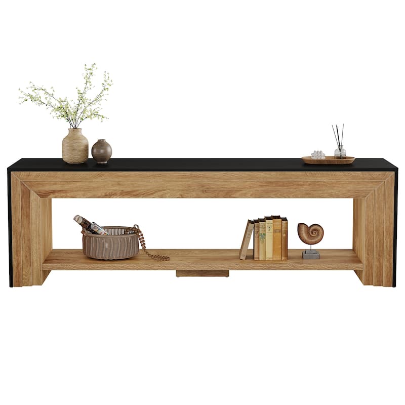 70" TV Stand for TVs, Wooden Entertainment Center with Open Storage Shelves, Low Media Console for Living Room, Bedroom