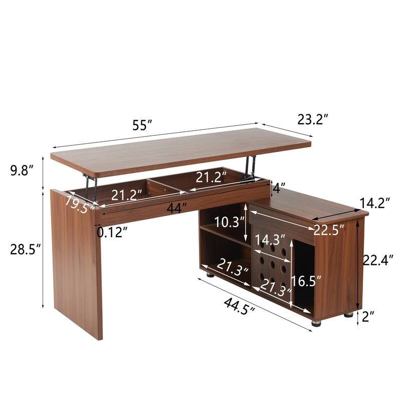 55.1" L-Shaped Adjustable Height Desk - Home Office Desk with Storage Drawers & Cabinet, Extendable Versatile Workstation