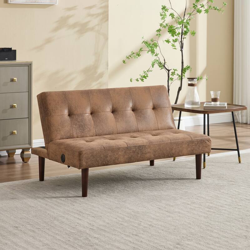 Foldable Fashion Sofa Bed High End Flannel Fabric Back Adjustable Sofa Recliner Futon, Modern Fashion Sofa with Charging Port