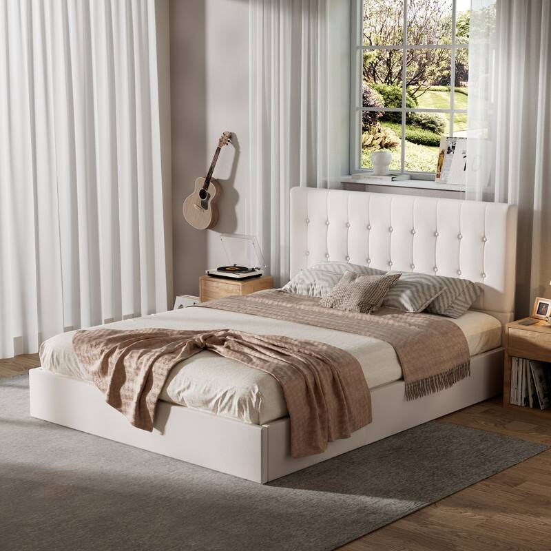 Plywood Frame Upholstered Platform Bed with Lift-up Storage