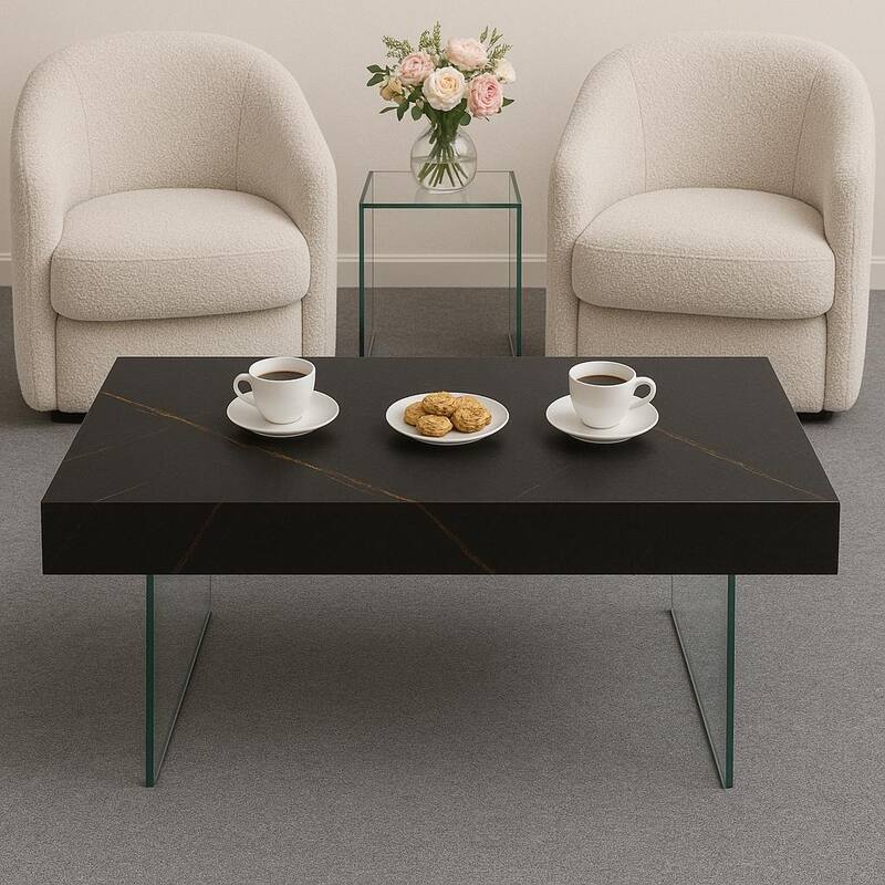 Strata Eclipse Coffee Table Marble Inspired Top Glass Decor