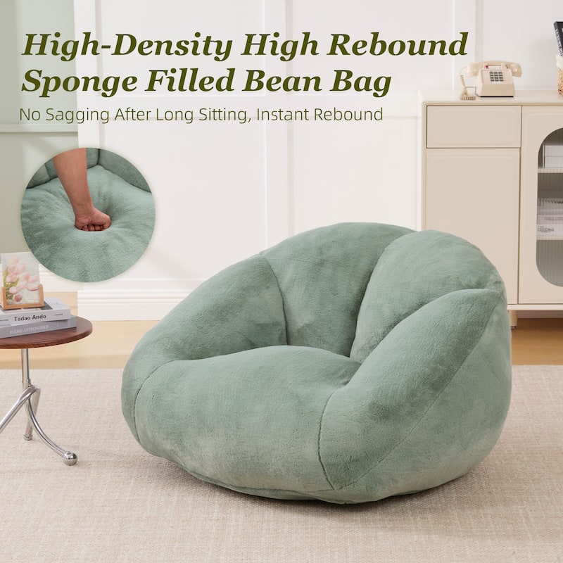 HOMEFUN Fabric Upholstered Oversized Round Comfy Bean Bag Lazy Sofa for Living Room