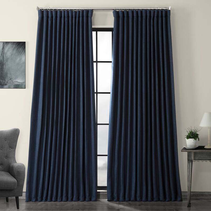 Exclusive Fabrics Faux Linen Extra Wide Room Darkening Curtain Panel - 100 X 84 - Indigo