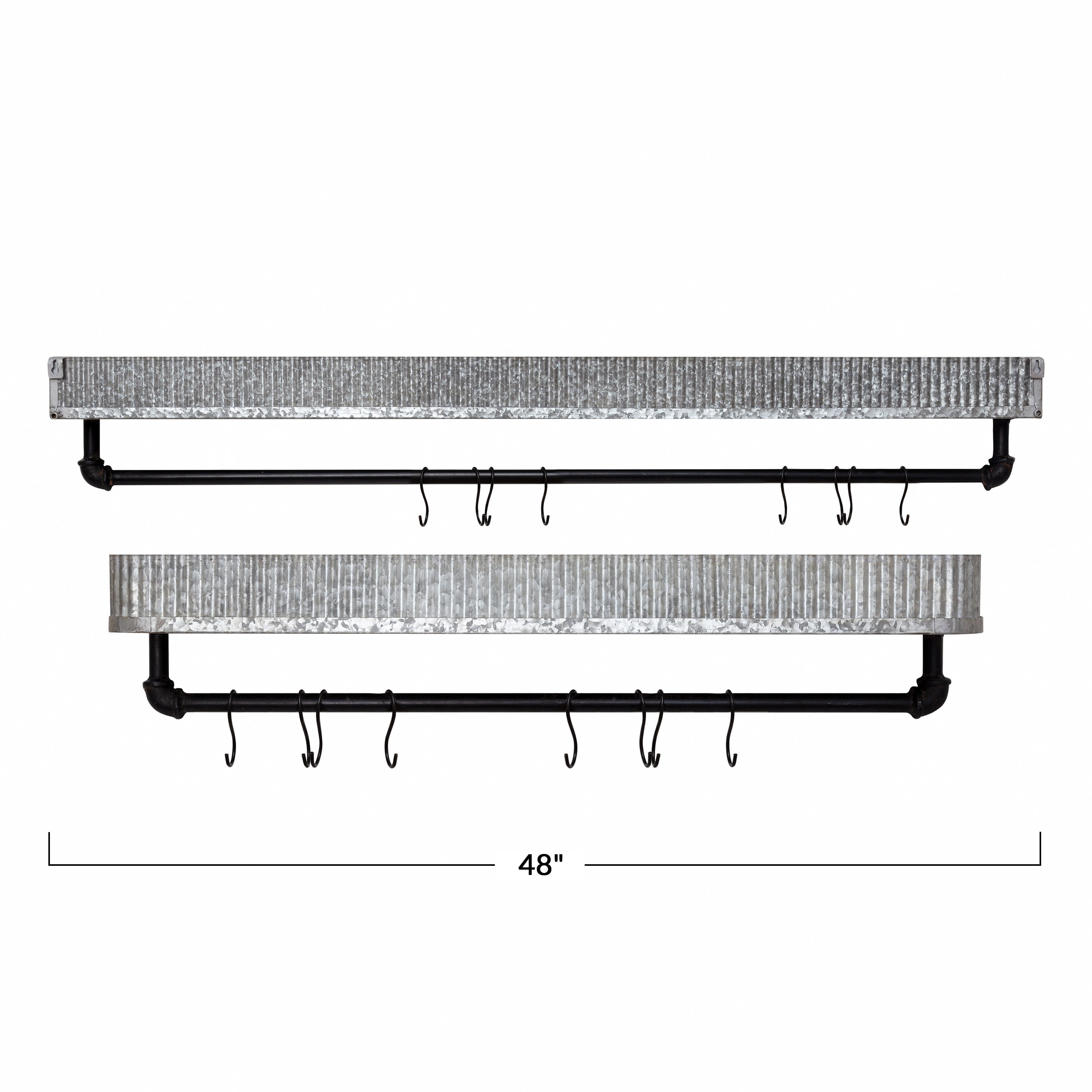 Galvanized Metal Shelves with Bars and 17 Hooks Set of 2 Bed