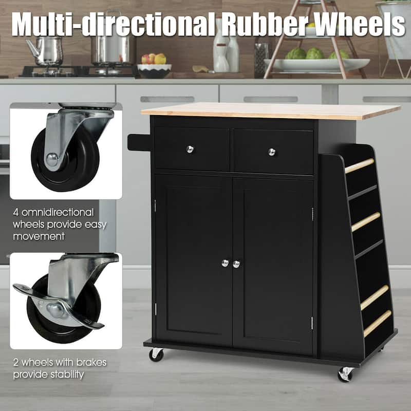 Gymax Rolling Kitchen Island Utility Trolley Cabinet Storage Spice