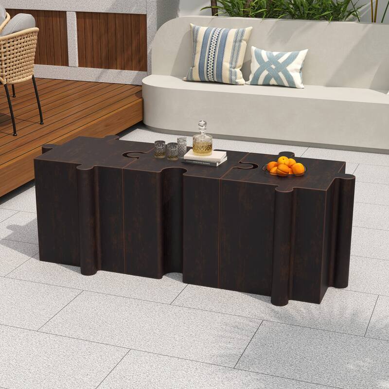 Christopher Knight Home - Joli Puzzle Art Modern 3-Piece Modular Outdoor Side Table Set with Interlocking Design