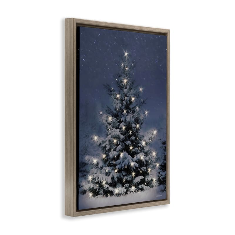 Stupell Snowy Nighttime Christmas Tree Framed Floater Canvas Wall Art Design By Lori Deiter