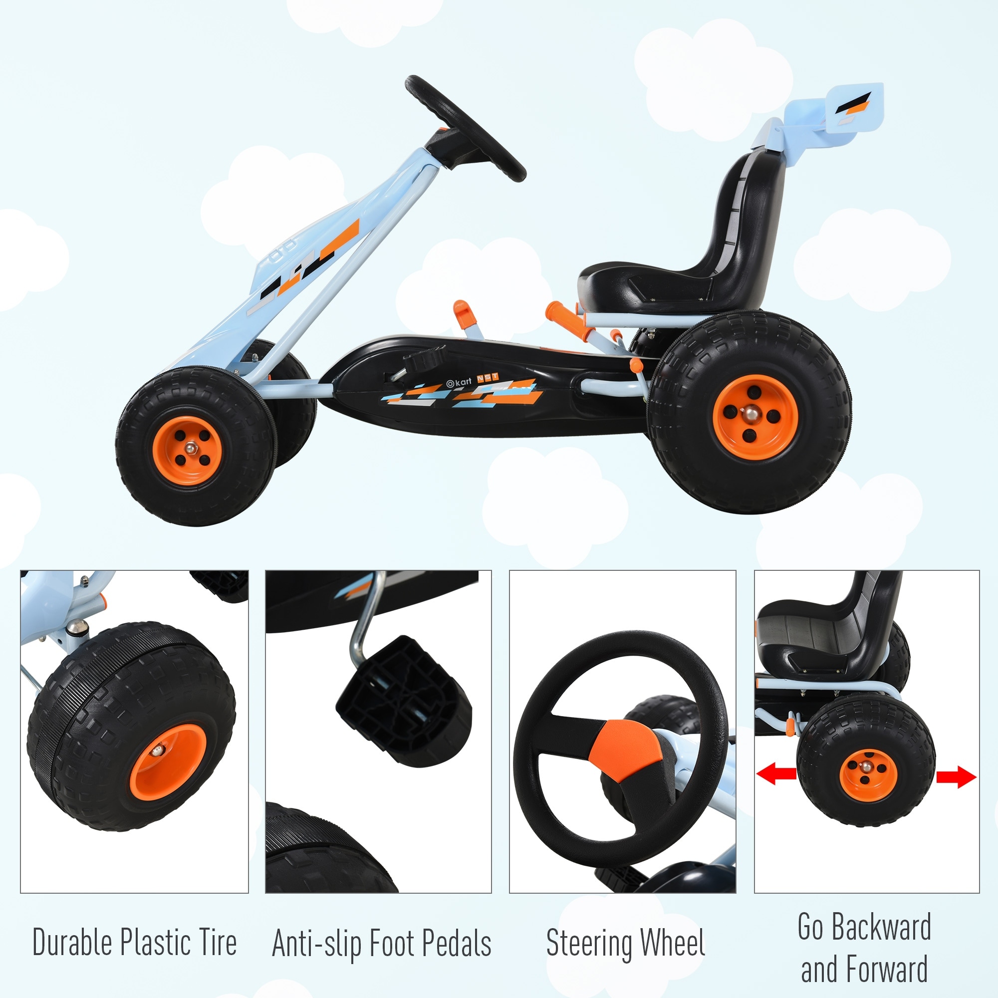 Aosom Pedal Go Kart Children Ride on Car with Adjustable Seat Plastic  Wheels