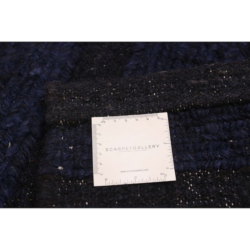 ECARPETGALLERY Flat-Weave Natural Navy Wool Tapestry Kilim - 6'8 x 6'7