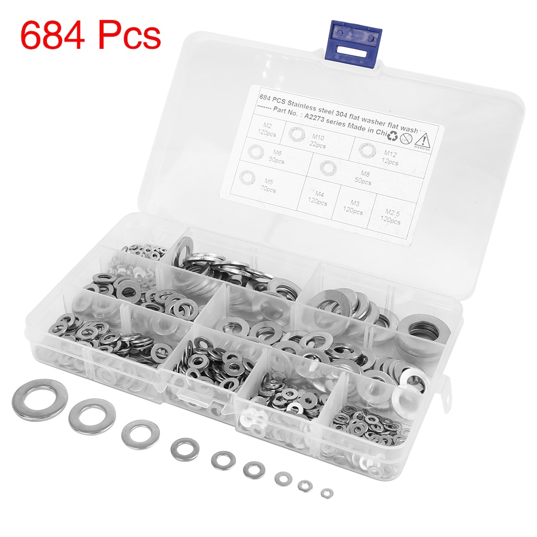 iztor 500PCS Stainless Steel Flat Washers Assortment Kitcan be Used for M2 M2.5 M3 M4 M5 M6 M8 M10 Screws Bolt
