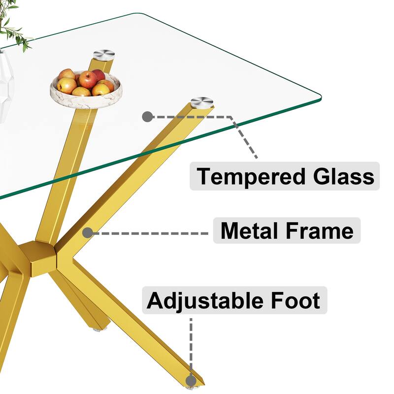 47.24" Rectangular Clear Tempered Glass Dining Table,Stylish Design with Gold Metal Legs, Kitchen Table for Dining Room