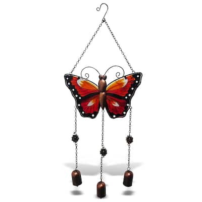 CoTa Global Red Butterfly Wind Chime - Handmade Glass And Metal Chime - 25.4 Inches