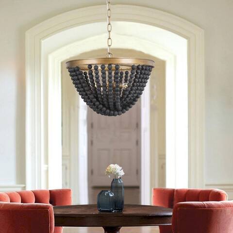 Boho Glam Beaded Chandelier Vintage Gold and Distressed Black 3-light Foyer Ceiling lights